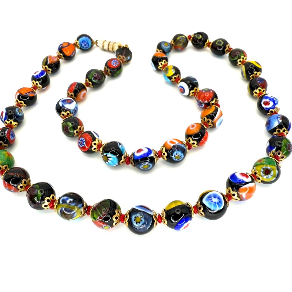 Murano Millefiori‎ Necklace Vintage Floral Glass Beaded Italy Colorful 18" READ - Picture 2 of 11